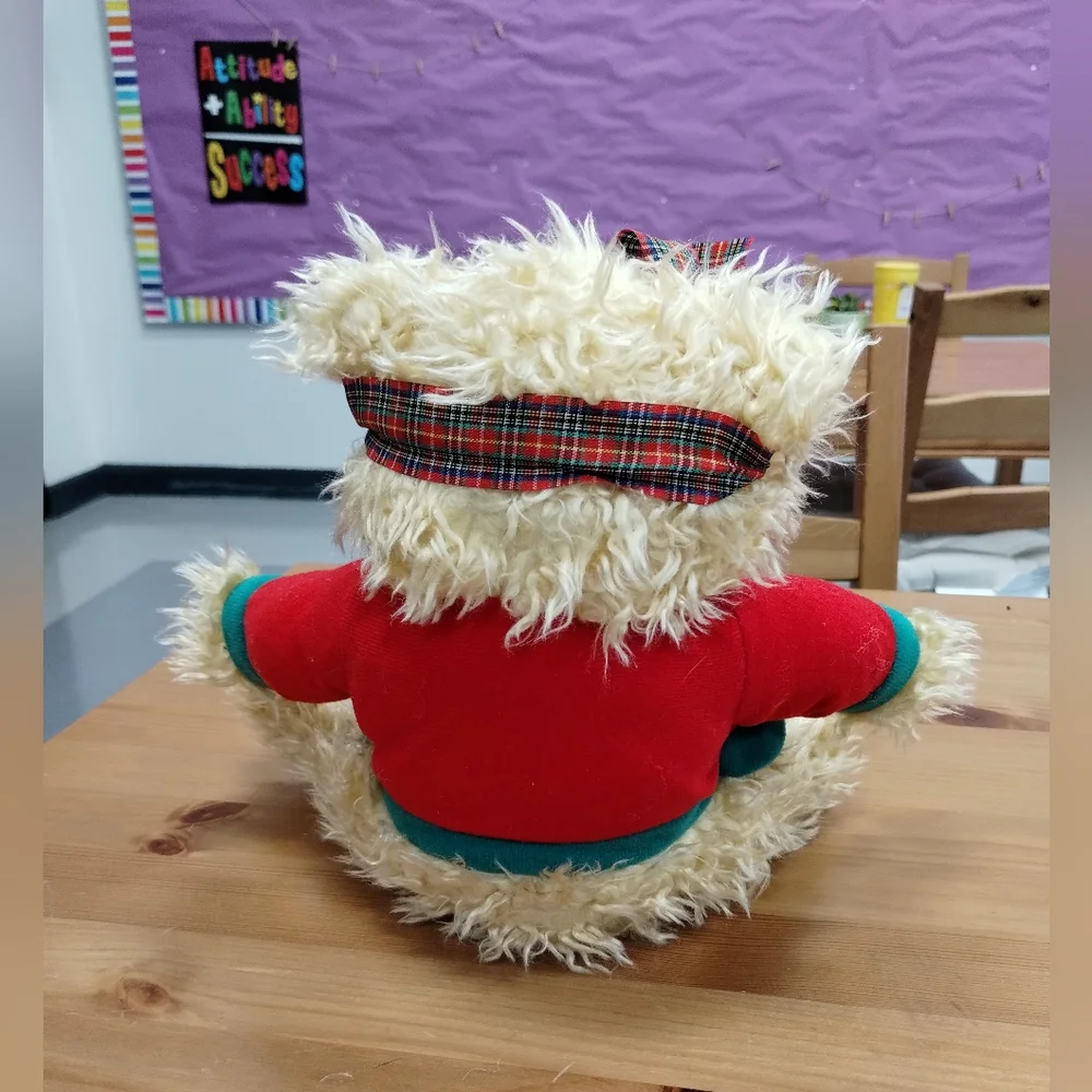 ✓VTG Hallmark Christmas Stuffed Merrily Bear w/ Snowman Coat + Bow Headband 11in - Picture 5 of 13